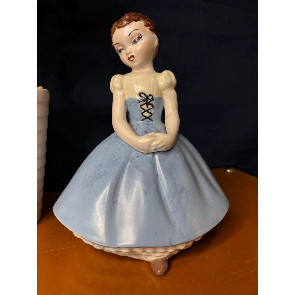 Vintage Hand-Painted Ceramic Girl Figurine 1950s/1960s Retro Nursery Decor